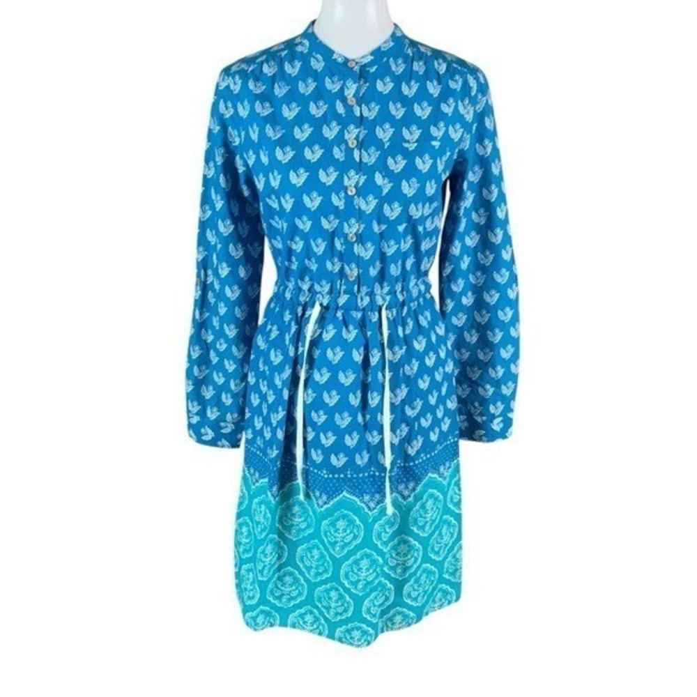 Meadow Rue Blue Floral Button Front Dress 2 Boho Indie Anthropologie Style
